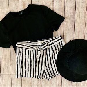 Lucid-Pink Black And White Striped Shorts